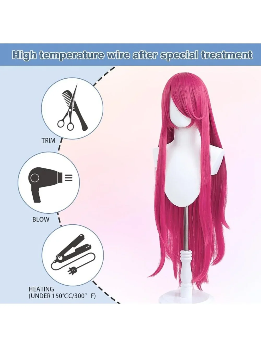 Women's Hot Pink 100 Cm Heat Resistant Universal Straight Costume Long Wigs